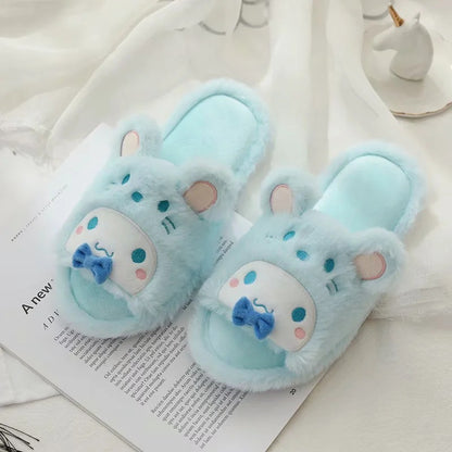 Cute cartoon mouse ears Melody big-eared dog plush open-toed drag home indoor fish mouth slippers ladies slippers
