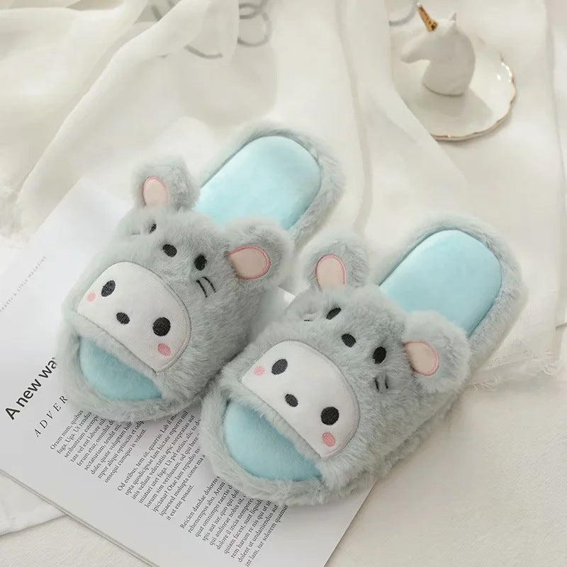Cute cartoon mouse ears Melody big-eared dog plush open-toed drag home indoor fish mouth slippers ladies slippers
