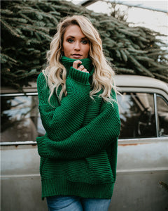 Autumn Winter Knitwear Thick Thread Long Sleeve Turtleneck Pullover Women