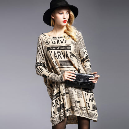 Clothing Loose Pullover Print Newspaper Mid-Length Knitwear Base Sweater