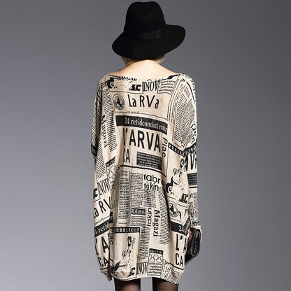 Clothing Loose Pullover Print Newspaper Mid-Length Knitwear Base Sweater