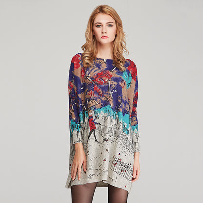 Knitwear Women Loose Printed Pullover Long Sleeve Women Sweater