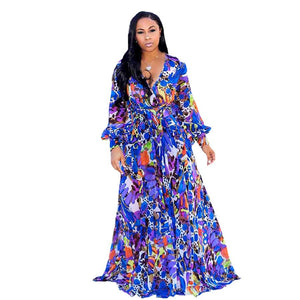 Summer New  Beach Chiffon Dress Floral Print  Fashion Large Swing Dress Women Dress Plus Size