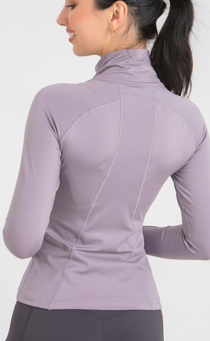 Autumn Winter Slim Fit Running Yoga Jacket Workout Clothes Sports Long Sleeve Finger Stall Stand Collar Zipper Stretch Coat Women
