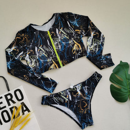 Bikini Long Sleeve Zipper Swimsuit plus Size Colorful Sexy plus Size Swimsuit