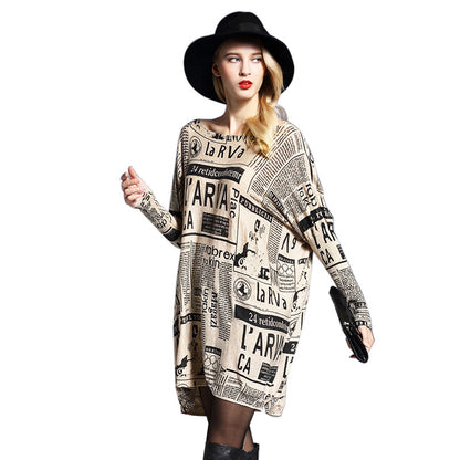 Clothing Loose Pullover Print Newspaper Mid-Length Knitwear Base Sweater