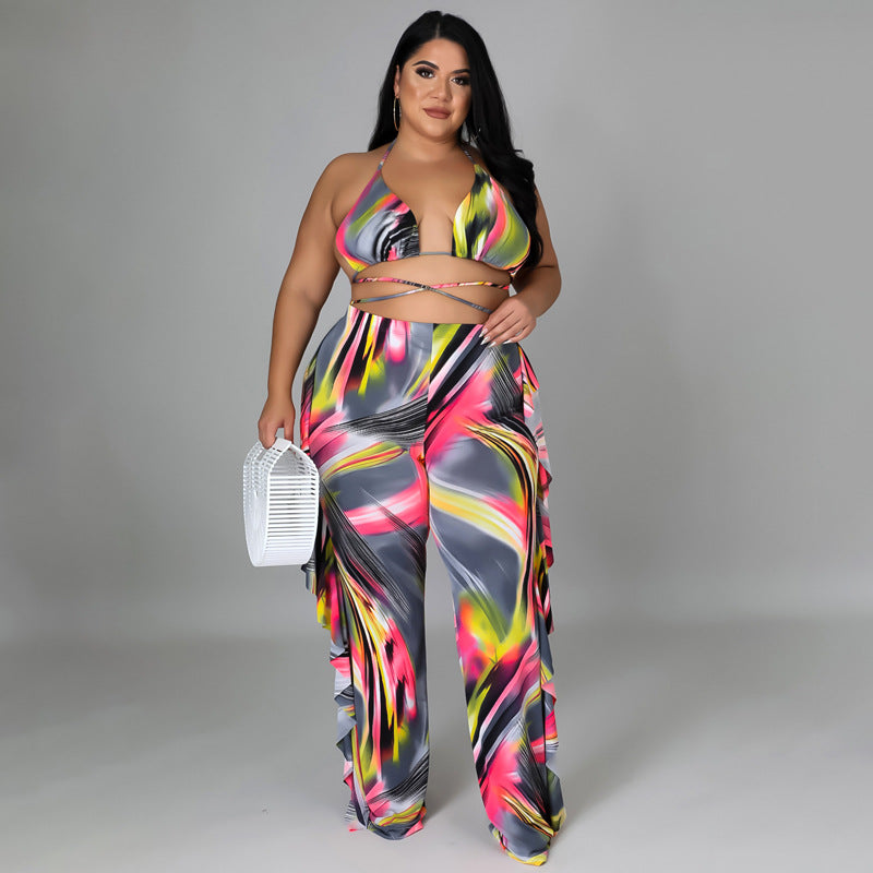Plus Size Women Clothes 2022 Spring  Sexy Swimsuit Trousers Three-Piece Suit