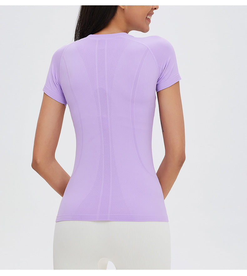 Seamless Yoga Exercise Top Basic Yoga Clothes T-shirt Sports Workout Clothes Breathable Yoga Short Sleeve