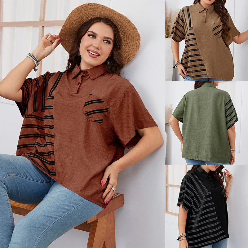 Lapel Loose Shirt 2022 Summer Plus Size Women Clothing