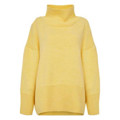 Women Clothing Fall Women Clothing Long Sleeve High Collar Temperament Solid Color Knit Casual Pullover Sweater
