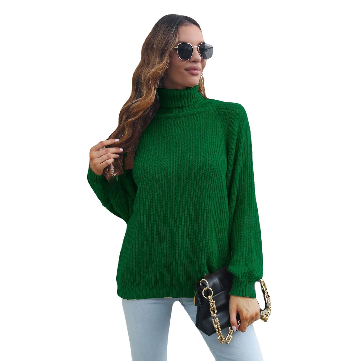 Turtleneck Sweater Women Raglan Sleeve Loose Autumn Winter Long Sleeve Knitwear Women Clothing Sweater