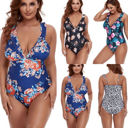 Bikini  Print Sling Flying Edge Siamese plus Size Swimsuit Female Bikini