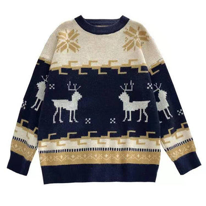 Christmas Deer Sweater Women Pullover Autumn Winter Korean Style Loose Comfortable Long Sleeve All-Matching Sweater Top