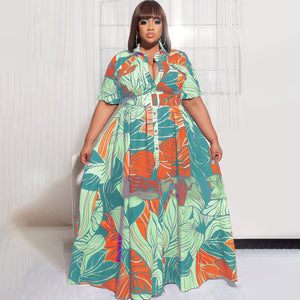 Summer Print Long Casual Plus Size Women Dress