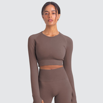 New  Knitted Seamless Slim-Fit Long-Sleeved Yoga Exercise Workout Clothes