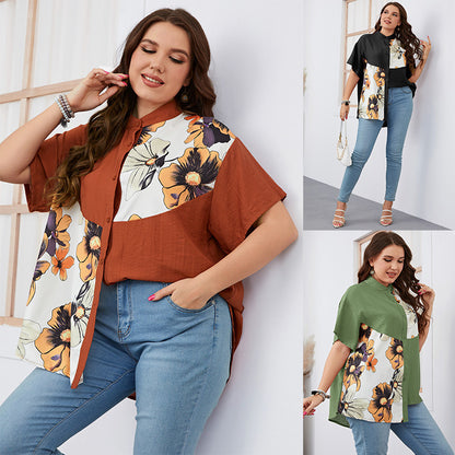 Women Slimming Loose Printed Short-Sleeved Top Style Plus Size Women Clothing