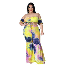 Load image into Gallery viewer, Fashion plus Size Women  Sexy Print Pleating Bandage Bell-Bottom Pants Suit