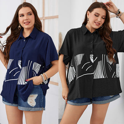 Women Plump Girls plus Size Short Sleeve Loose T-shirt Polo Collar Top 2022 Summer Style Women Clothing