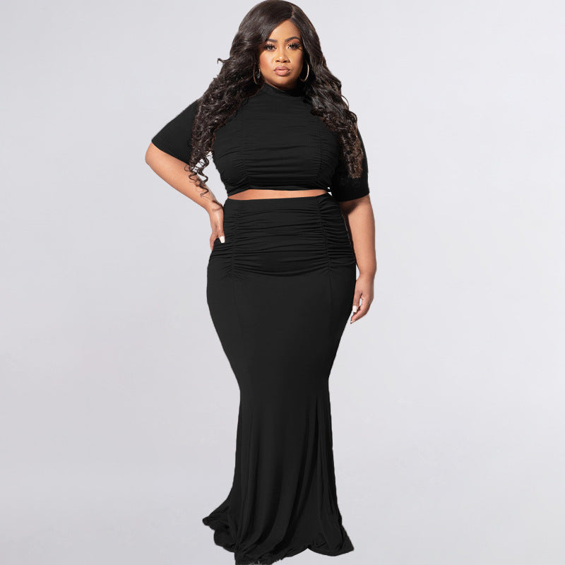 Solid Color Short Sleeve Casual Two-Piece Suit Plus Size Women Suit