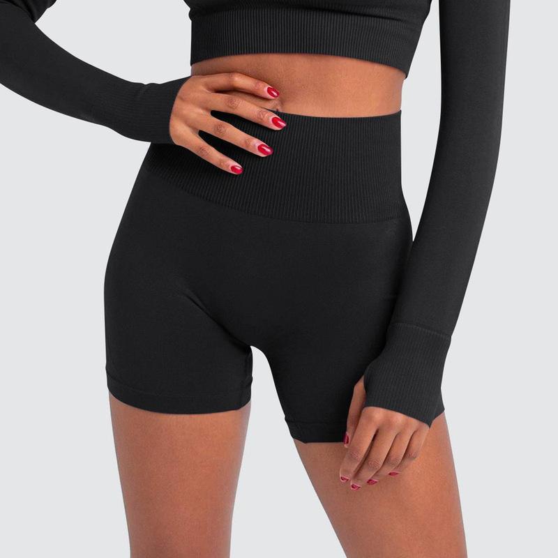 Seamless Sports Pure Color Tight Short Shorts High Waist Stretch Hip Lift Quick-Drying Fitness Yoga Pants Women