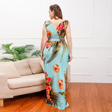 Load image into Gallery viewer, Bohemian Style Ice Silk Printed Midi Skirt Seaside Holiday Beach Dress plus Size V-neck Dress