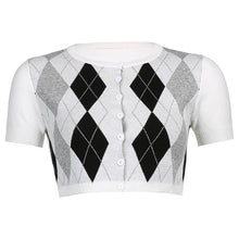 Load image into Gallery viewer, Spring Tight Cropped Woolen Top Rhombic Woolen Short Sleeve Breasted All-Match Bottoming Shirt