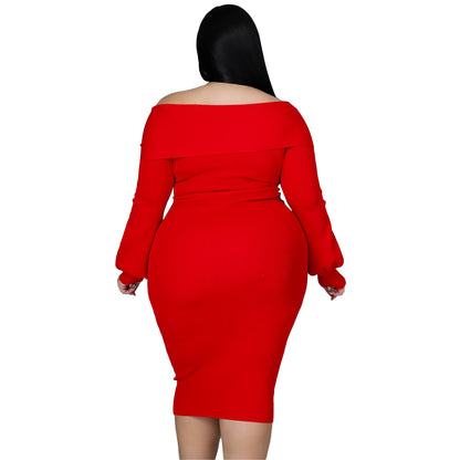 Woman plus Size Women V-neck Solid Color Midi Dress Sexy Dress