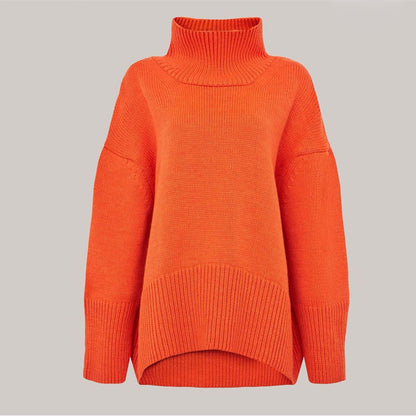 Women Clothing Fall Women Clothing Long Sleeve High Collar Temperament Solid Color Knit Casual Pullover Sweater