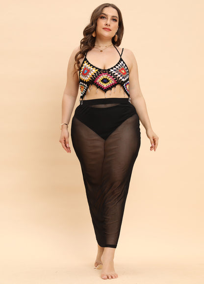 Plus Size Women Clothes Women Top Pure Hand Crocheting Random Color Stitching Pendant Banded Bikini Crochet Patchwork Macthing