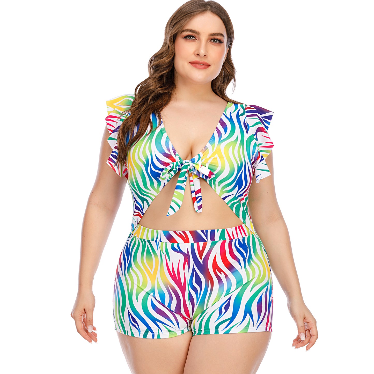 Women Striped One-Piece Woman plus Size Swimwear Conservative Boxer Swimsuit