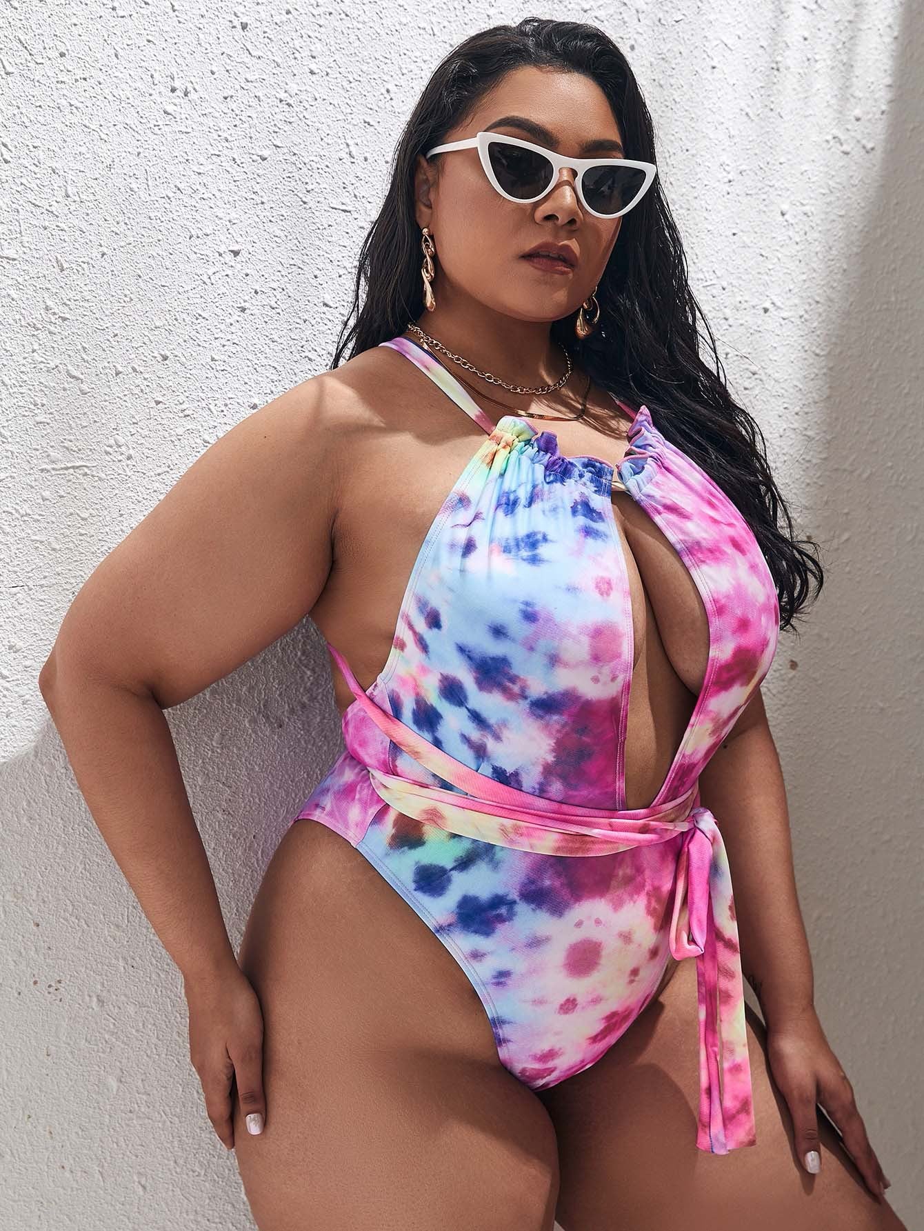 New  Sexy Swimwear plus Size Printing Dyeing Swimsuit Female