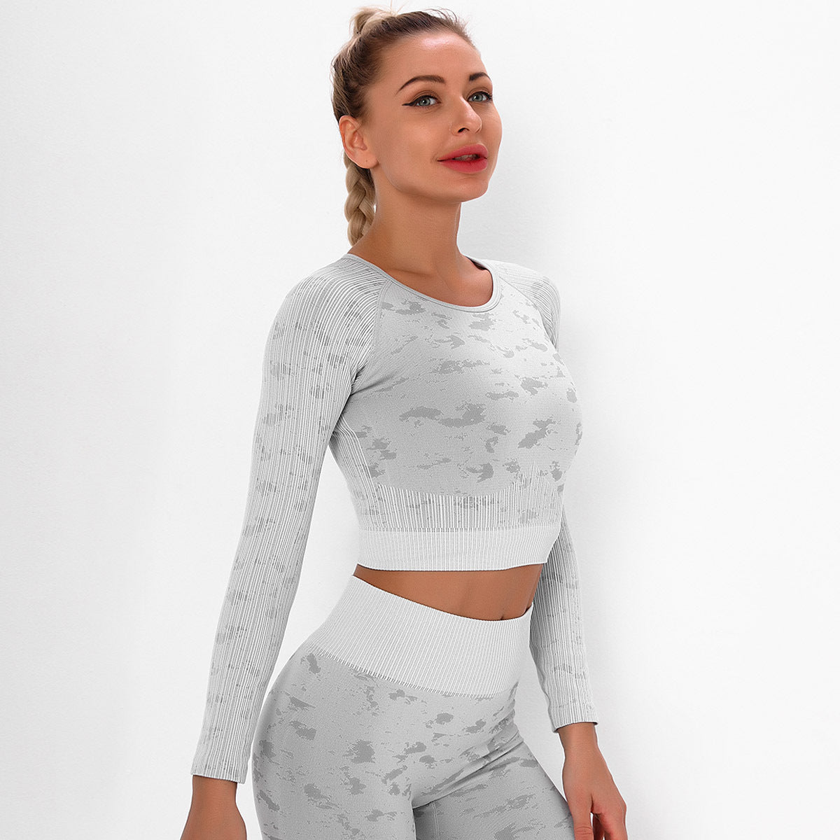 Sports Tight Top Camouflage Line Shaping Quick-Drying Running Yoga Seamless Workout Long Sleeve