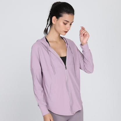 Long  Sun-Proof Workout Clothes Women Mesh Breathable Long-Sleeved Blouse Loose Leisure Sports Running Zipper Jacket