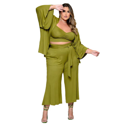 Women Clothes Exclusive for Vest Medium Long Trousers Fashion Casual Jacket Solid Color Three-Piece Set