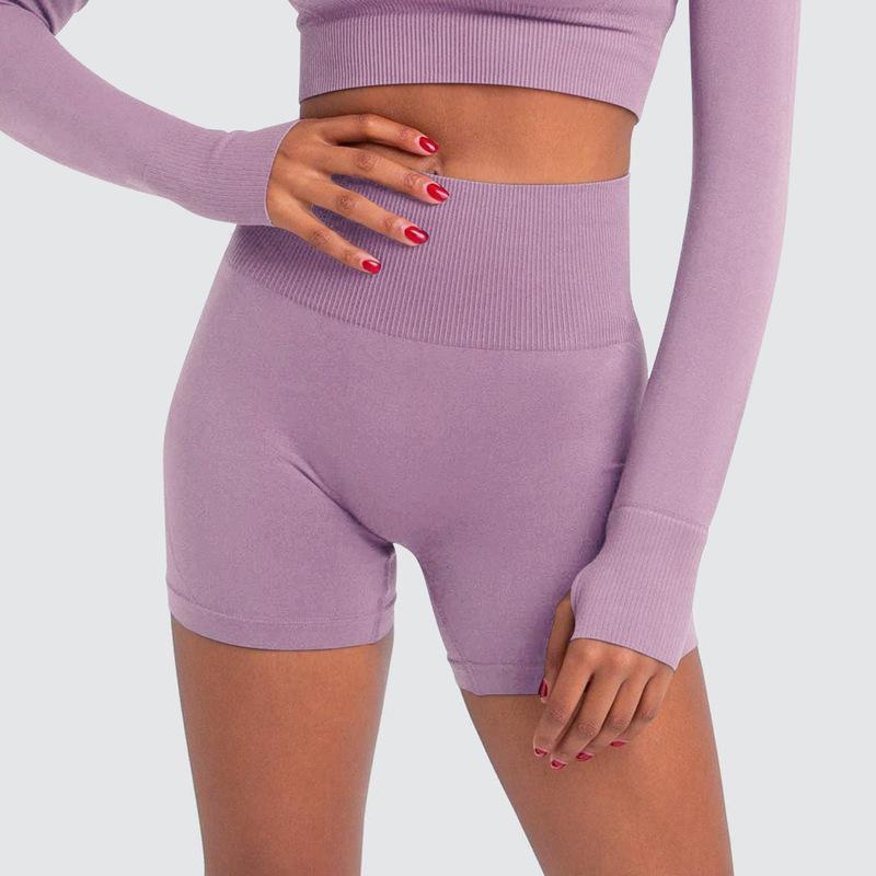 Seamless Sports Pure Color Tight Short Shorts High Waist Stretch Hip Lift Quick-Drying Fitness Yoga Pants Women