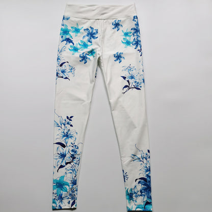 Sportswear Blue Floral Fitness Clothes High Elastic Hip Raise Skinny Trousers Yoga Clothes for Women