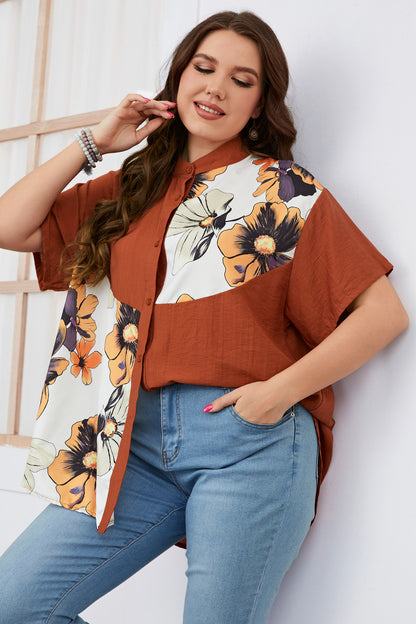 Women Slimming Loose Printed Short-Sleeved Top Style Plus Size Women Clothing