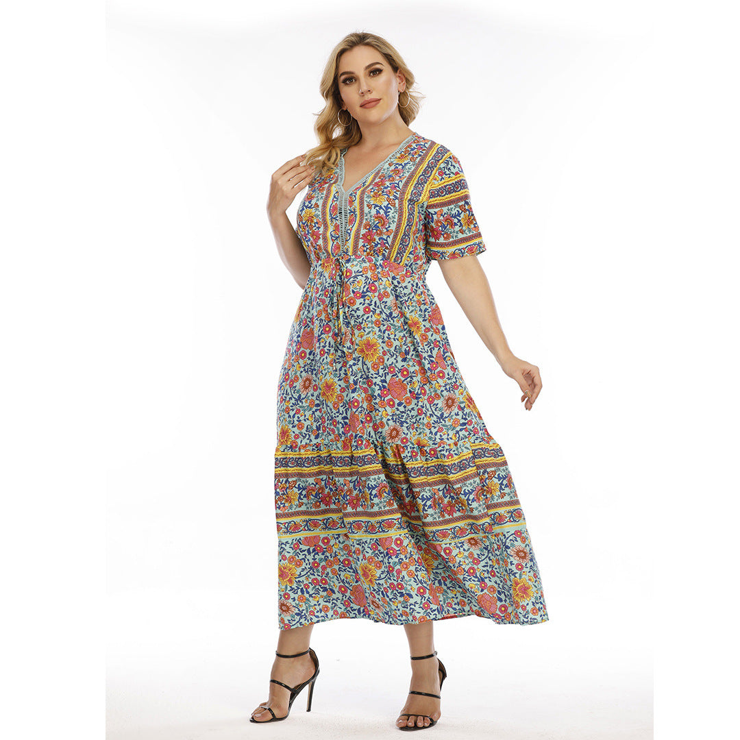 Bohemian Plus Size Dress Wearable Lace Patchwork Maxi Dress