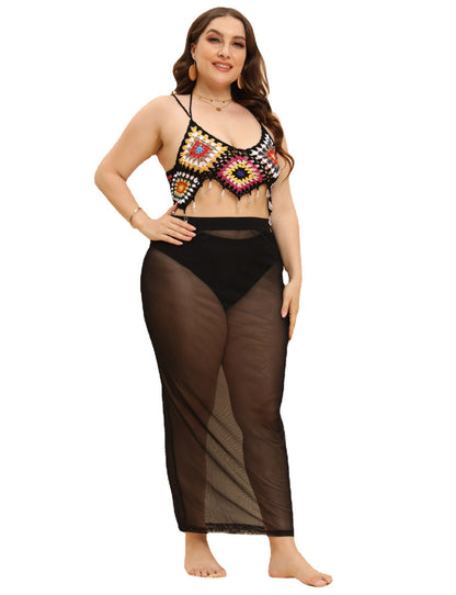 Plus Size Women Clothes Women Top Pure Hand Crocheting Random Color Stitching Pendant Banded Bikini Crochet Patchwork Macthing