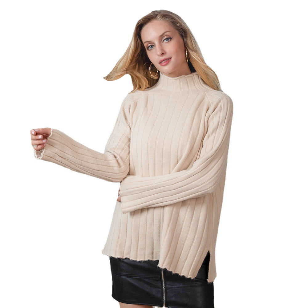 Autumn Winter  Women Clothing Turtleneck Pullover Solid Color Women Knitted Woven Sweater Top