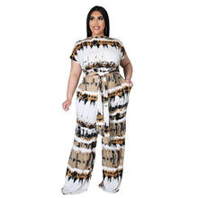 Load image into Gallery viewer, Plus Size Women  Clothes Printed Lace up Double Pocket Comfortable Wide Leg Pants Two-Piece Set