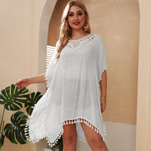 Load image into Gallery viewer, Plus Size Women Dress Hand Crocheting Stitching Sexy Backless Tassel Slit Loose Beach Cover-up Crochet
