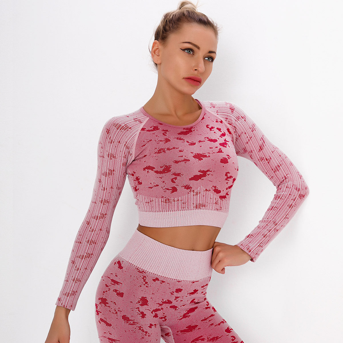 Sports Tight Top Camouflage Line Shaping Quick-Drying Running Yoga Seamless Workout Long Sleeve