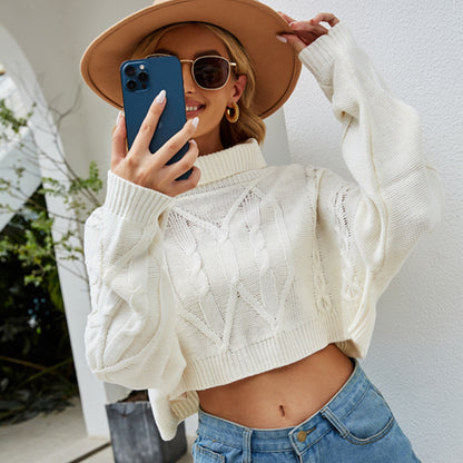 Autumn Winter New Solid Color Turtleneck Pullover Knitwear  Short Twisted Loose Knitted Sweater