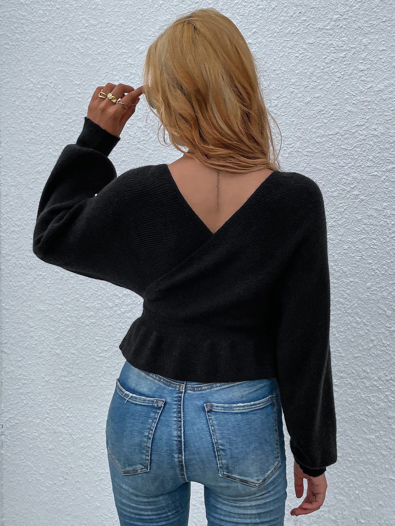 Knitted 2022 Autumn Winter Double V-neck Bead Pullover Sweater