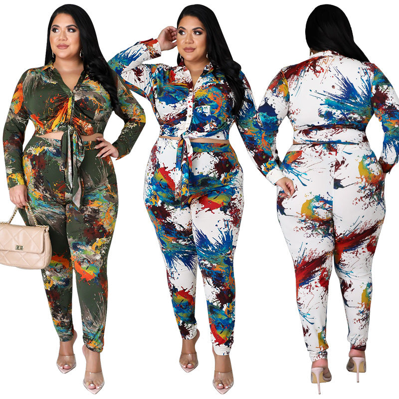 Women Clothing Autumn New Defilement Printing Fashion Suit