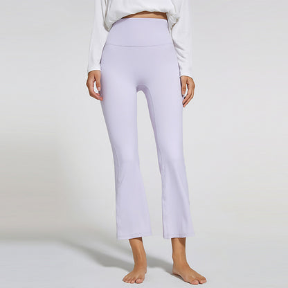 Women High Waist Wide Leg Nude Feel Yoga Pants No Embarrassment Line Hip Lifting Sport Fitness Pants Rhythmic Bell-Bottom Pants