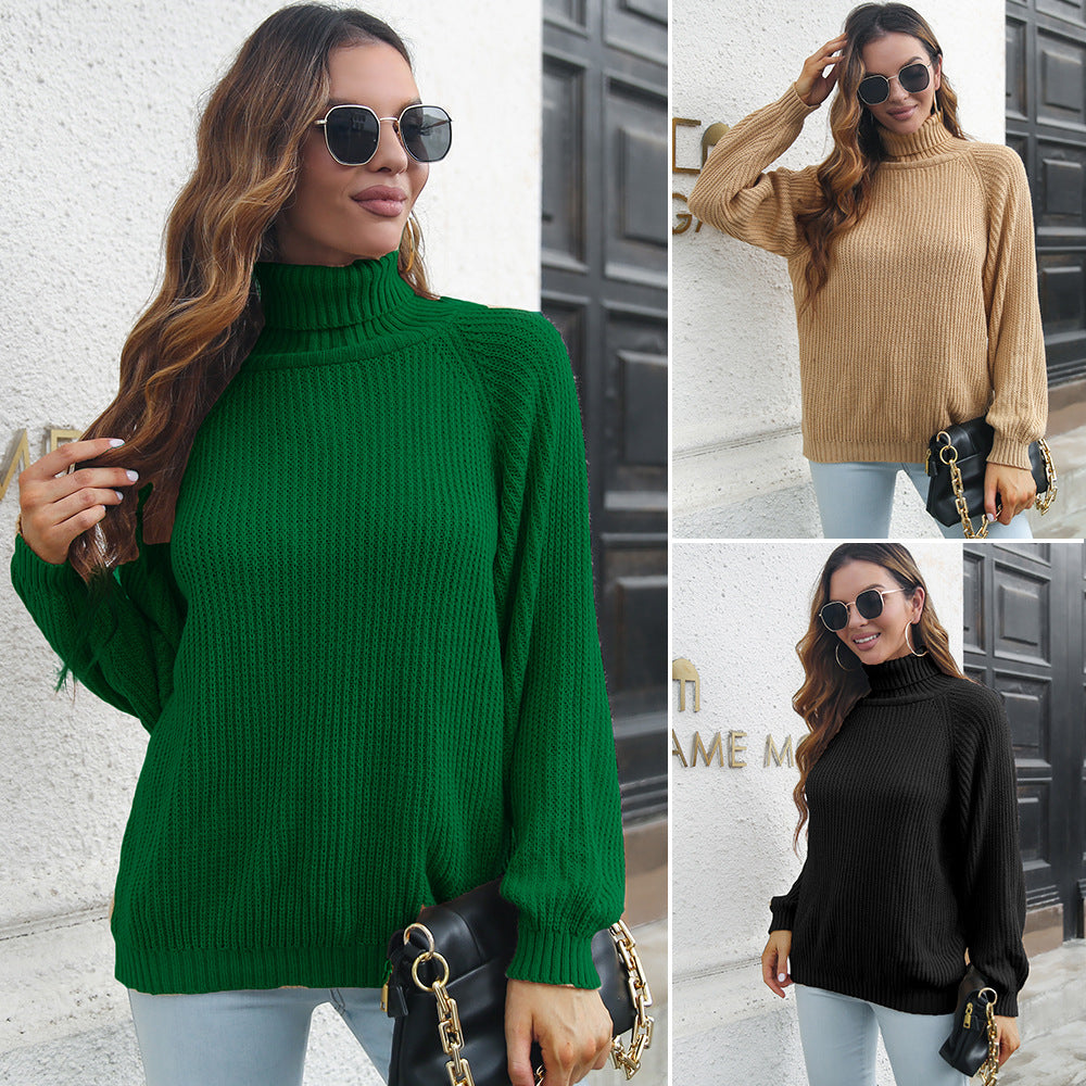 Turtleneck Sweater Women Raglan Sleeve Loose Autumn Winter Long Sleeve Knitwear Women Clothing Sweater