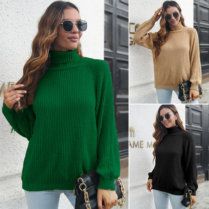 Turtleneck Sweater Women Raglan Sleeve Loose Autumn Winter Long Sleeve Knitwear Women Clothing Sweater