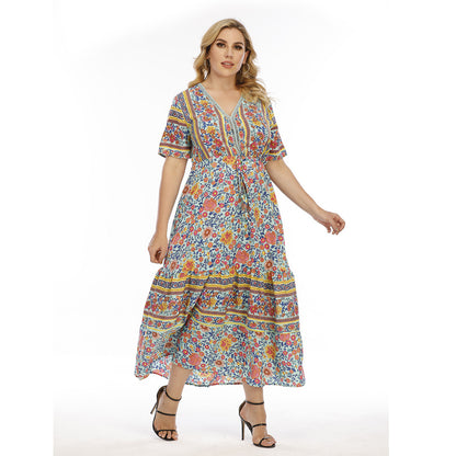 Bohemian Plus Size Dress Wearable Lace Patchwork Maxi Dress